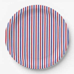 Red White and Blue Patriotic Stripe Pattern Paper Plate