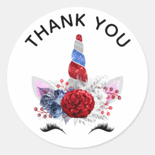Red, White and Blue Patriotic Unicorn Classic Round Sticker
