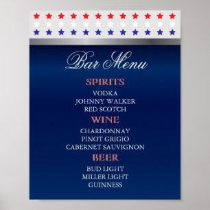 Red, White and Blue Patriotic Wedding - Bar Menu Poster