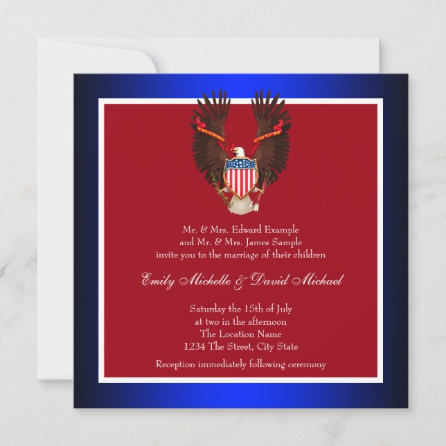 Red, White and Blue Patriotic Wedding Invitations (Front)