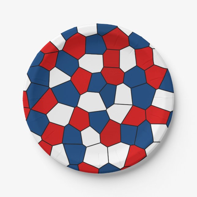 Red, White and Blue Pattern Paper Plate (Front)