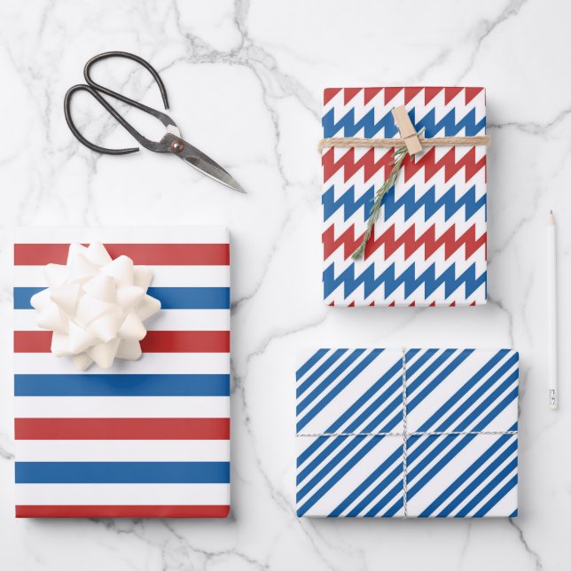 Red White and Blue Patterned Wrapping Paper Sheet (Front)
