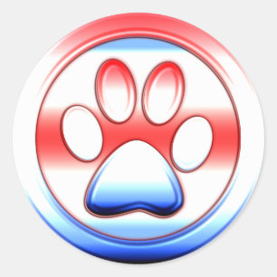 Red White and Blue Paw Print Classic Round Sticker