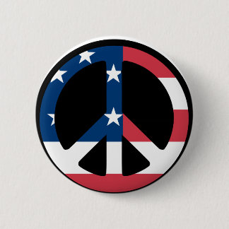 RED WHITE AND BLUE PEACE SIGN 6 CM ROUND BADGE
