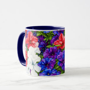 Red White and Blue Petunia Flowers Mug Cup