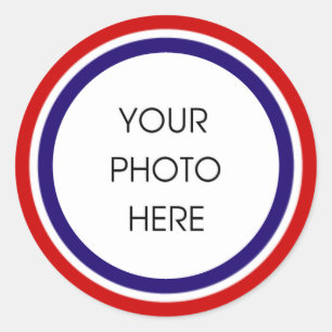 Red White and Blue Photo Frame Classic Round Sticker