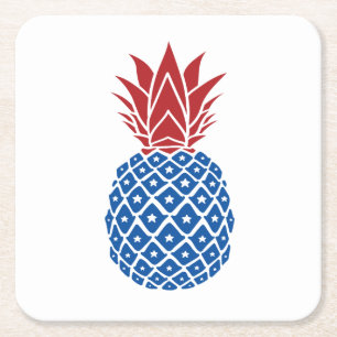 Red White and Blue Pineapple Square Paper Coaster