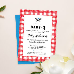 Red White and Blue Plaid Baby-Q Shower Invitation