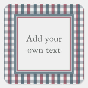 Red, White and Blue Plaid Custom Text Square Sticker