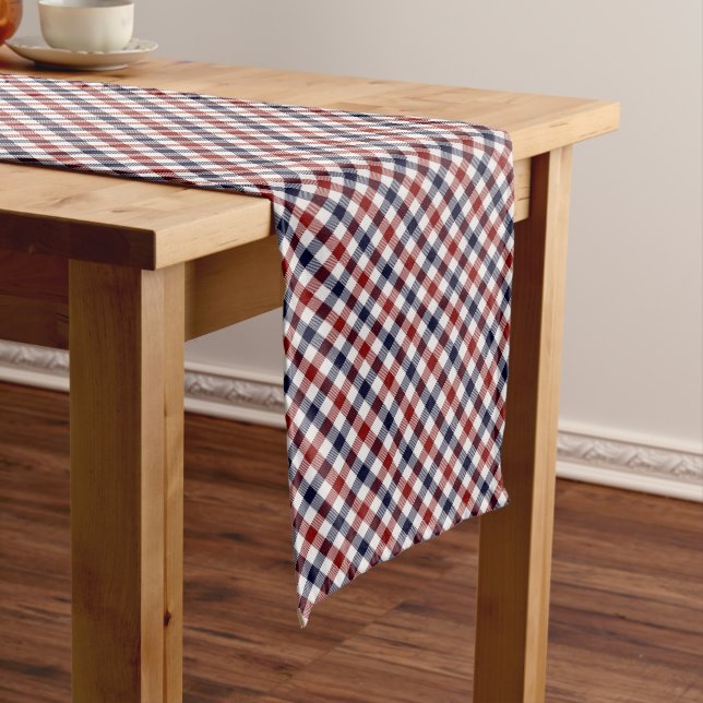 Red white and blue plaid medium table runner (In Situ)