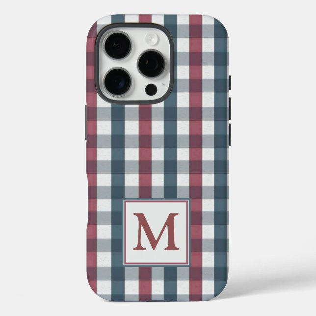 Red, white and blue plaid Monogram Case-Mate iPhone Case (Back)