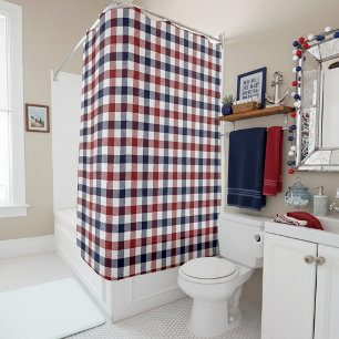 Red white and blue plaid Shower Curtain