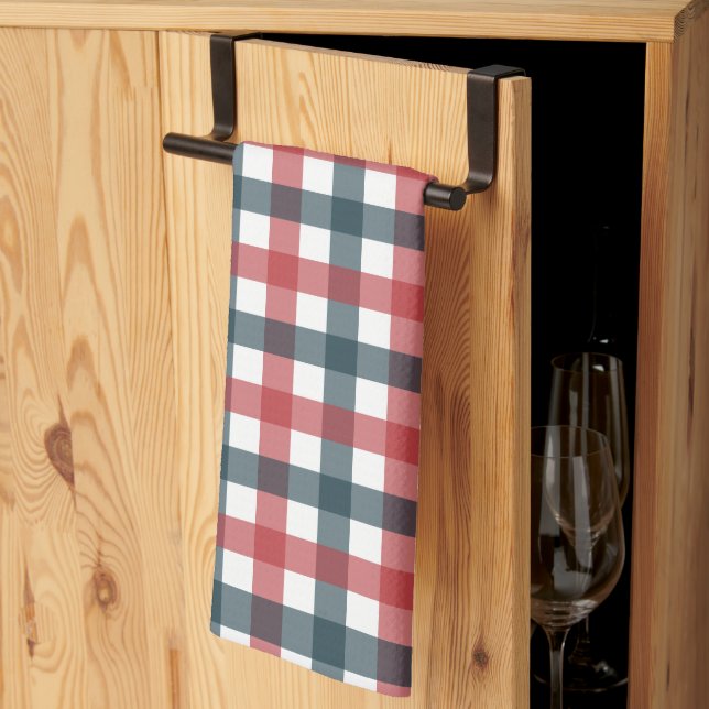 Red White and Blue Plaid Tea Towel (Thirds Fold)