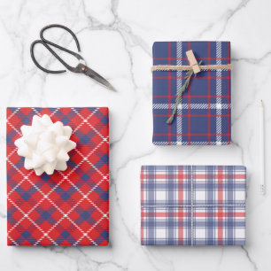 Red, White and Blue Plaid Wrapping Paper 