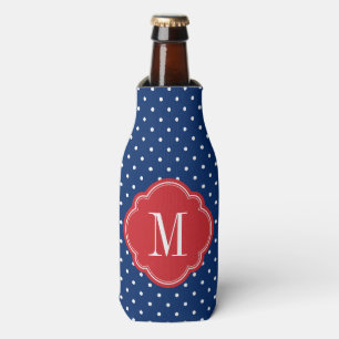 Red White and Blue Polka Dots Monogram Bottle Cooler