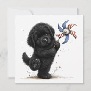 Red white and blue puppy pinwheel invitation