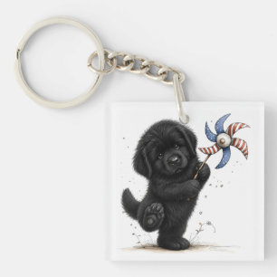 Red white and blue puppy pinwheel key ring