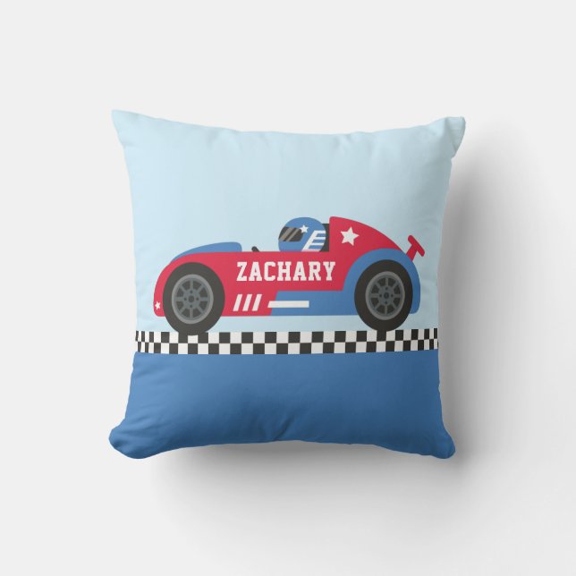 Red White and Blue Race Car Boys Room Decor Cushion (Front)