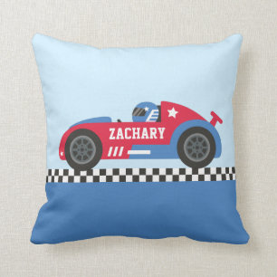 Red White and Blue Race Car Boys Room Decor Cushion