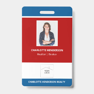 Red White and Blue Real Estate Agent Photo Logo ID Badge