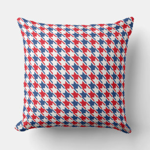 Red White and Blue Repeating Houndstooth Pattern Cushion