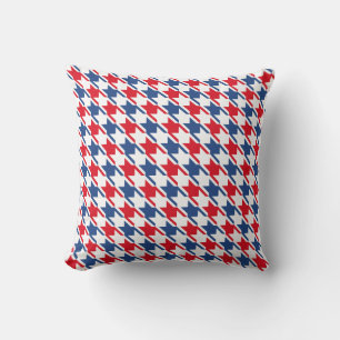 Red White and Blue Repeating Houndstooth Pattern Cushion