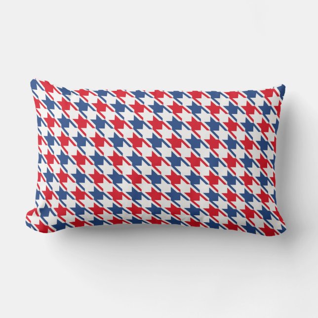 Red White and Blue Repeating Houndstooth Pattern Lumbar Cushion (Front)