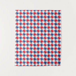 Red White and Blue Repeating Houndstooth Pattern Tapestry