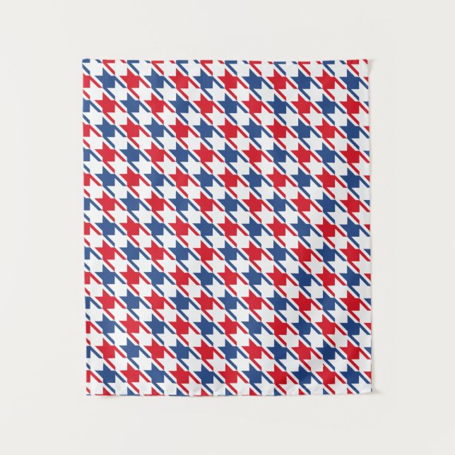 Red White and Blue Repeating Houndstooth Pattern Tapestry (Front)