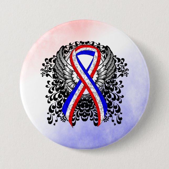 Red, White and Blue Ribbon with Wings 7.5 Cm Round Badge (Front)