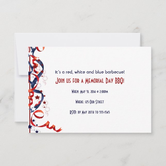 Red White and Blue Ribbons and Stars Invitation (Front)