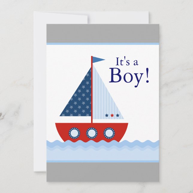 Red White and Blue Sailboat Baby Boy Shower Invitation (Front)