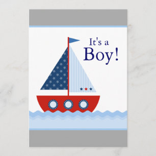 Red White and Blue Sailboat Baby Boy Shower Invitation