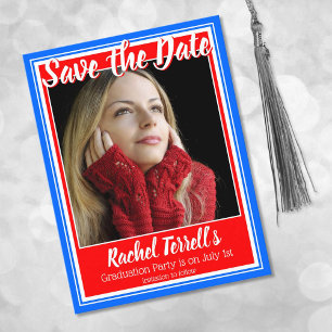 Red White and Blue Save the Date Graduation Announcement Postcard