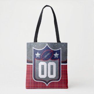 Red White and Blue School Football Jersey Tote Bag