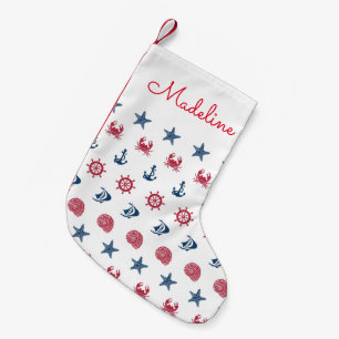 Red White And Blue Sea Symbol Pattern   Add Your N Small Christmas Stocking