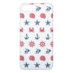 Red White And Blue Sea Symbol Pattern iPhone 8 Plus/7 Plus Case