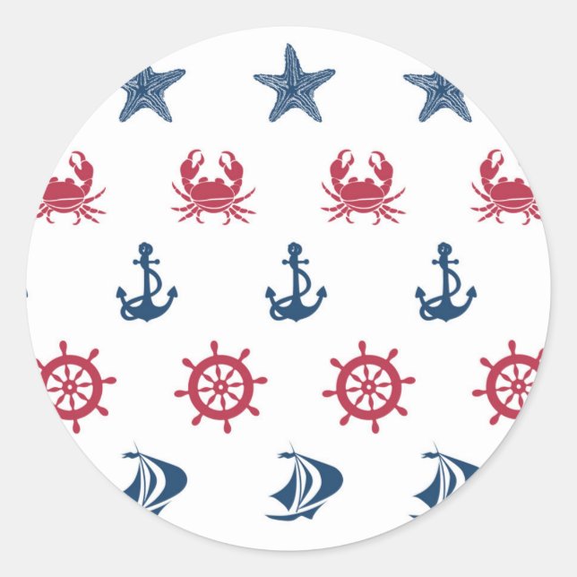 Red White And Blue Sea Symbol Pattern Classic Round Sticker (Front)