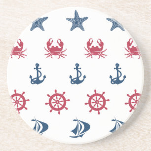 Red White And Blue Sea Symbol Pattern Coaster