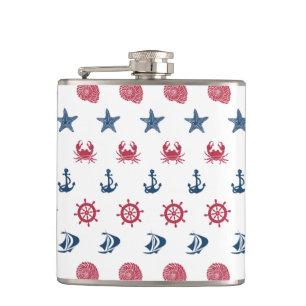 Red White And Blue Sea Symbol Pattern Hip Flask