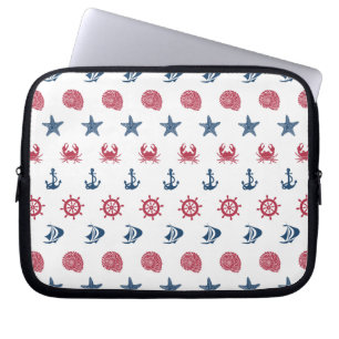 Red White And Blue Sea Symbol Pattern Laptop Sleeve