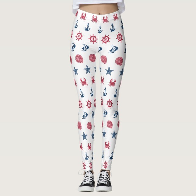 Red White And Blue Sea Symbol Pattern Leggings (Front)