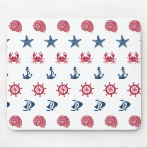 Red White And Blue Sea Symbol Pattern Mouse Mat