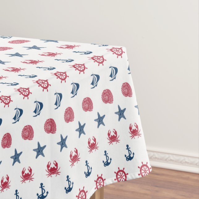 Red White And Blue Sea Symbol Pattern Tablecloth (In Situ)