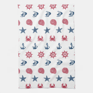 Red White And Blue Sea Symbol Pattern Tea Towel