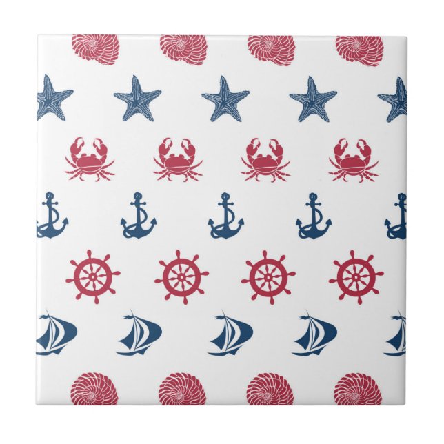 Red White And Blue Sea Symbol Pattern Tile (Front)