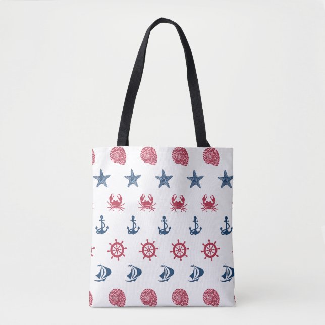 Red White And Blue Sea Symbol Pattern Tote Bag (Front)