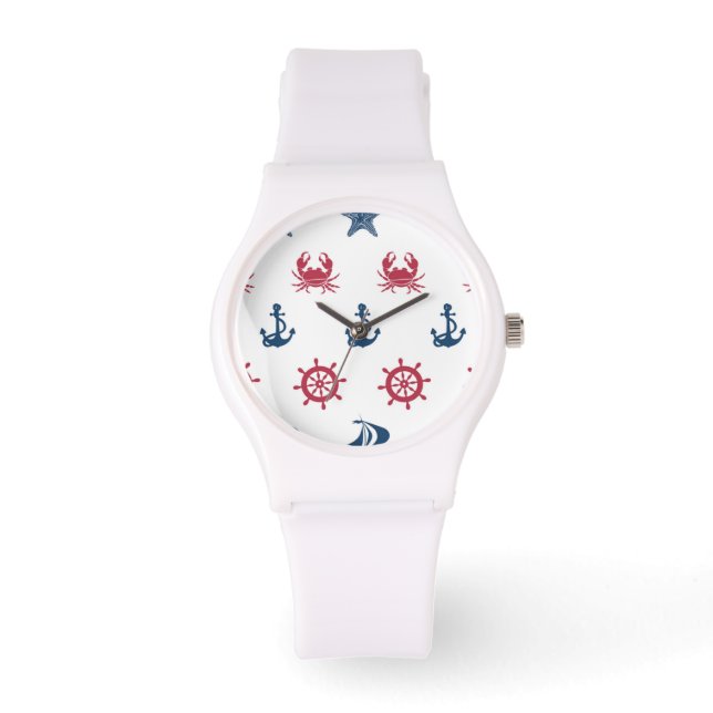 Red White And Blue Sea Symbol Pattern Watch (Front)