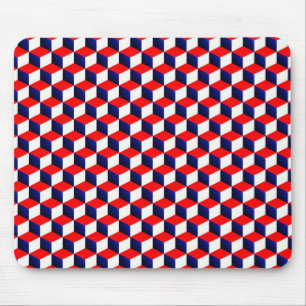 Red White and Blue Shaded 3D Look Cubes Mouse Mat