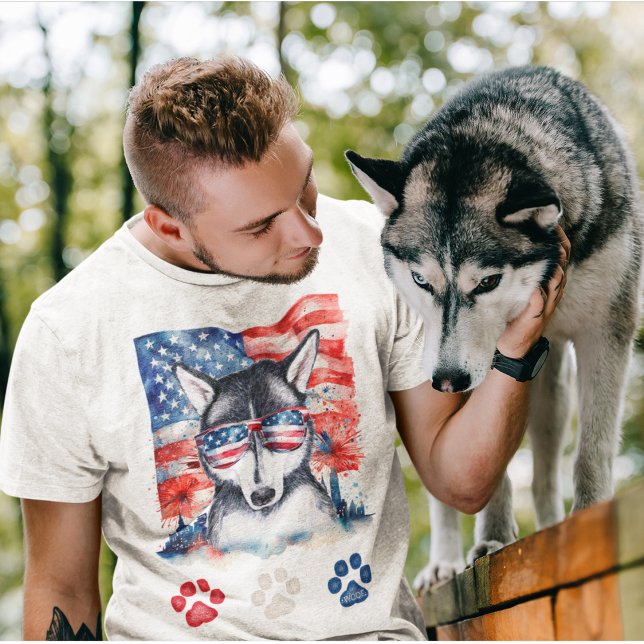 Red White and Blue Siberian Husky Dog 4th of July T-Shirt (Creator Uploaded)